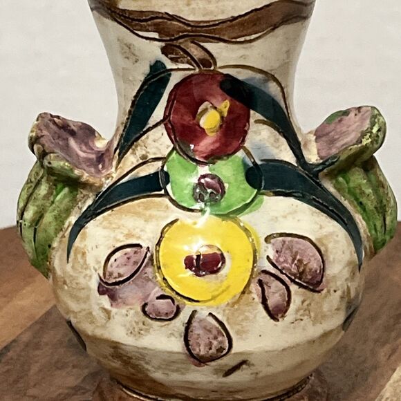 VTG Italian Sgraffito Vase Hand Painted Floral Colorful Signed G.T. Numbered - Picture 2 of 7